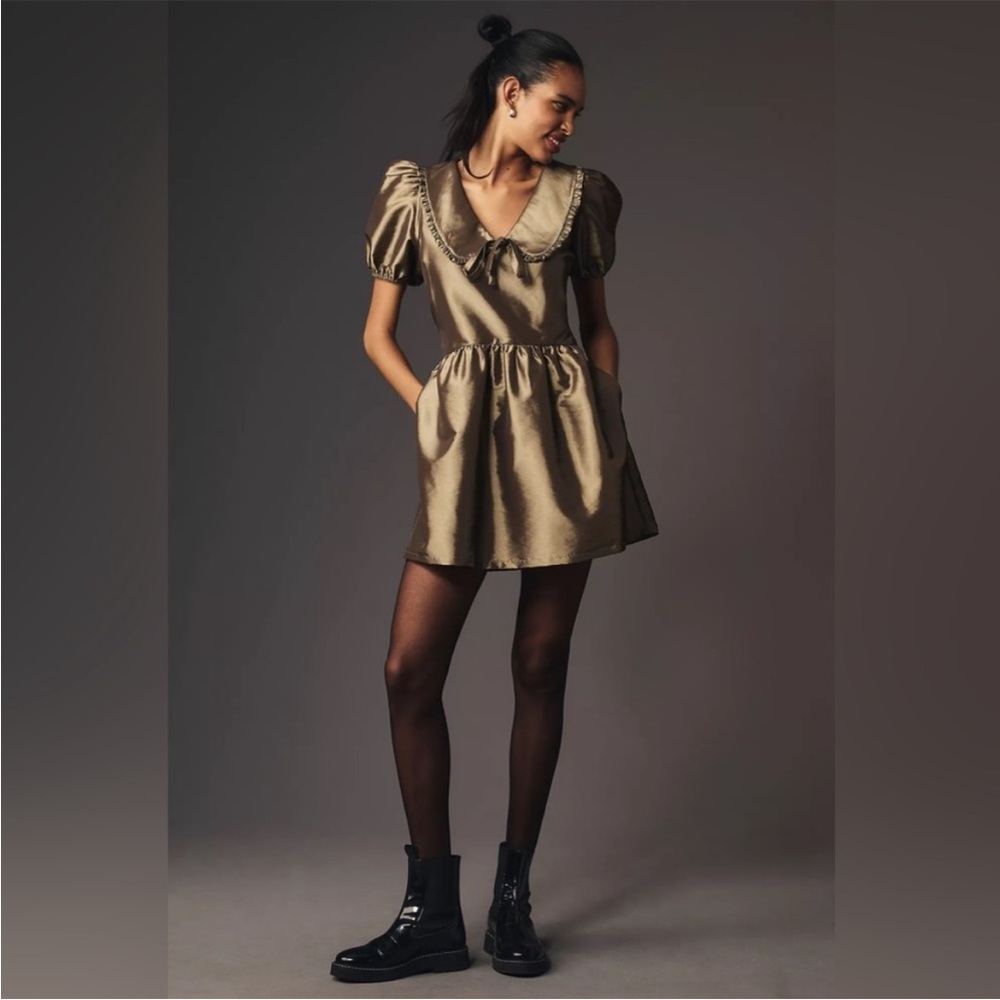 Anthropologie Porridge Bronze Peter Pan Collar Babydoll Dress